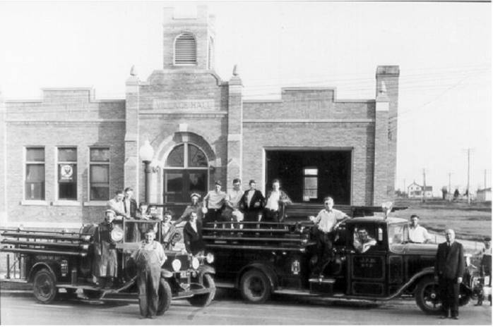 Historical Photo - Village Hall and Fire Trucks